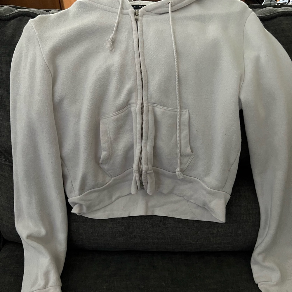 Cropped Brandy Melville white hooded zip up sweater